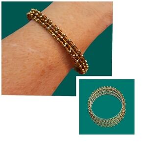 Vintage Dainty Brass Lace Beaded Stackable Bangle Bracelets